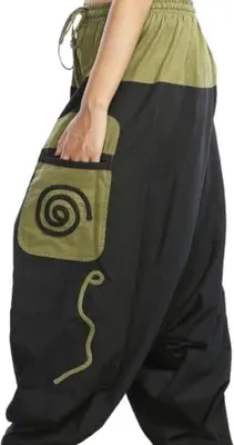 Zdjęcie produktu dla Spodnie Aladdin spodnie rekreacyjne spodnie haremowe Simandra męskie, czarno-zielone L/XL