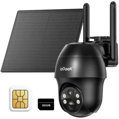 Image de ieGeek caméra de surveillance avec carte sim - 4G LTE outdoor Solar camera - 2K 360° surveillance sans fil avec batterie, carte 32GB