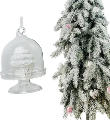 Immagine prodotto di Decorazione per albero di Natale in vetro - Cupcake bianco-argento in vetro 7,5 cm
