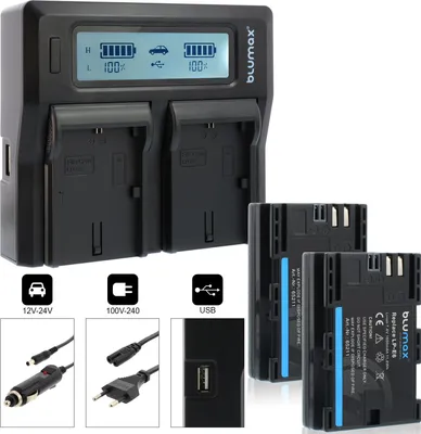 Produktbild von 2x Akku + Lader für Canon LP-E6  EOS R R5 R6 5DS 90D  LP-E6N 1600 mAh (7,4V)