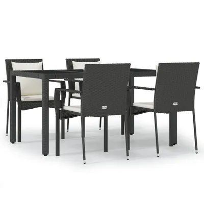 Obrázok produktu pre vidaXL 5-dielny záhradný jedálenský set s vankúšmi Black Poly Rattan