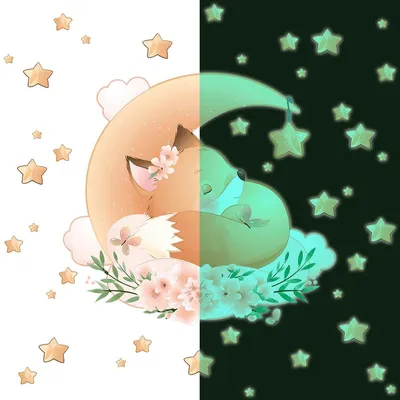 Produktbild von Leuchtsticker – Fuchs zwischen den Sternen + 40 Sterne – Fluoreszierender Wand-/Deckensticker für Kinder – 120 x 130 cm
