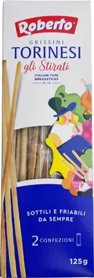 Produktbild von Roberto Grissini Torinesi 15x125g Beutel | ultra-dünne Brotstangen | als Snack, Beilage oder im Büro | auch perfekt zu Käse- oder Salamiplatten