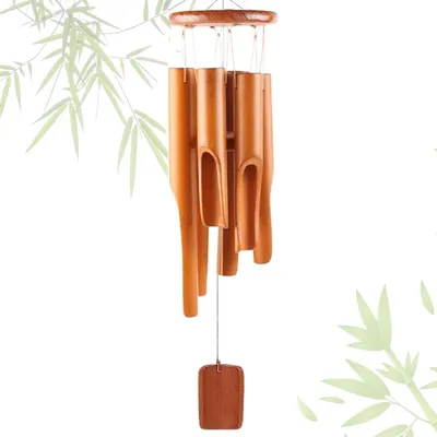 Produktbild von Bambus-Windspiel, 75 cm – 6 Röhren, für drinnen und draußen – ideal für Garten, Terrasse und Hof