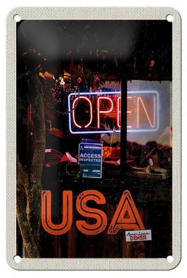Produktbild von Blechschild Reise 12x18cm Amerika Open Kaffee Kuchen Gerichte Schild