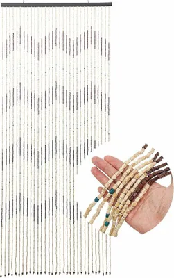Produktbild von Famanu Bamboovorhang 90 x 220 cm - Wellenförmiger Perlenvorhang mit Holzperlen