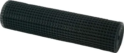 A roll of dark green wire mesh fencing is shown on a white background.