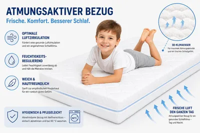 Produktbild von Komfort Schaumstoffmatratze 90x200x8 cm | e Jugendmatratze Mittelfest | Antiallergische Gästebett Matratze Gesteppter Bezug | Weiß