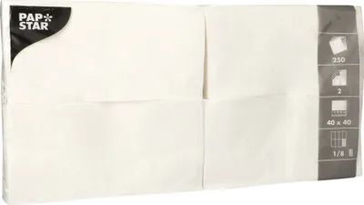 Produktbild von PAPSTAR Servietten 1/8-Falz, 40x40 cm, weiß, 2-lagig | Folie (250 Stück)