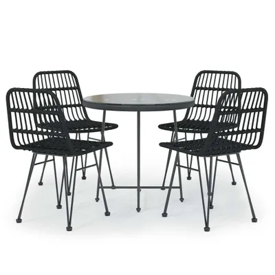 Produktbild von 5-tlg. Garten-Essgruppe Schwarz Poly Rattan