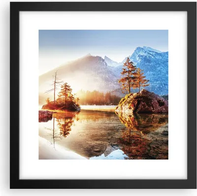 Produktbild von Gerahmtes Poster - Schwarzer Rahmen - Morgendämmerung Berge See - 30x30 cm - Wand Bild - Wanddeko - Wandbilder - Kunstposter - Wandposter - Bilderrahmen - Bilder - Kunstdruck - P2BAC30x30-4617