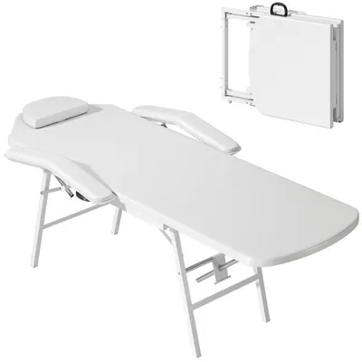 Image de Table de massage portable - Pliable - Revêtement en similicuir - Blanche