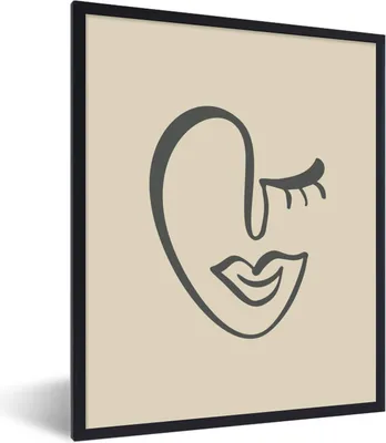 Produktbild von MuchoWow® Gerahmtes Poster Gesicht - Abstrakt - Minimalismus 60x80 cm - Poster mit Schwarzem Bilderrahmen Wandposter Rahmen Foto Bilder - Premium - Wanddeko Wohnzimmer