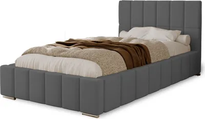 Produktbild von Polsterbett Alma 90x200 cm, Bett mit Kopfteil, Doppelbett mit  Bettkasten, Lattenrost und Matratze aus Holz, Velourstoff:  Dunkelgrau