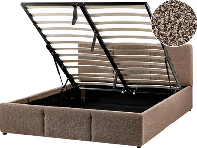 Obrázek produktu pro BELIANI Postel s úložným prostorem taupe buklé čalounění manželská postel 140 x 200 cm prošívané čelo ložnice