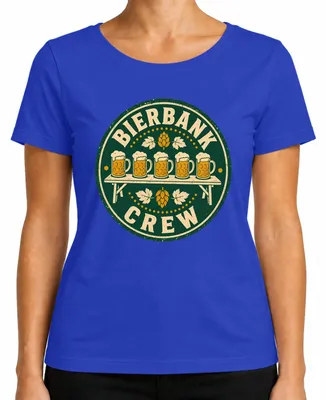 Imagen del producto de Camiseta para fiesta de , estilo "Wiesn", con motivos de "Bierbank Crew", ideal para despedidas de soltera, disponible en color azul, talla M. También incluye pantalones de cuero ("Lederhose")
