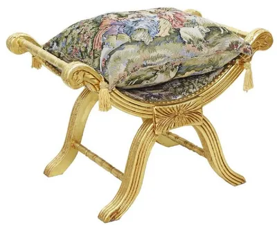 Image de Casa Padrino Baroque Tabouret Croix avec coussin or / multicolore - Tabouret de style baroque fait à la main - Tabouret de style antique - Meubles baroques - Meubles de salon de style baroque - Meubles de style antique
