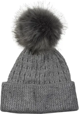 Produktbild von styleBREAKER Damen Bommelmütze Strass Kunstfell Bommel 58cm, Grau