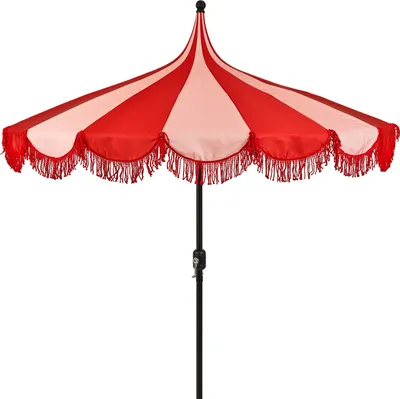 Obrázek produktu pro Mica Decorations Kim Pruhovaný slunečník s taškou na přenášení – tyčový slunečník 238 x Ø235 cm – ochrana před sluncem na zahradě nebo balkóně – polyester, ocel – červený