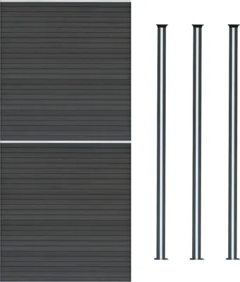 Produktbild von WPC Steckzaun x2 & LED Zaunpfosten x3, 1,85m Grau Kunststoff Gartenzaun