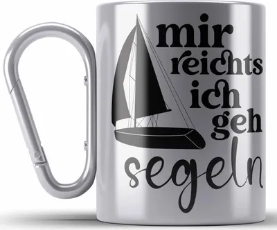 Produktbild von Trendation - Lustiges Segler Segelboot Edelstahl Tasse Karabiner mit Spruch Karabiner Edelstahl Tasse Karabiner Edelstahl für Segler als Geschenkidee (Silber)