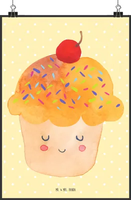 Produktbild von Mr. & Mrs. Panda Bild Cupcake DIN A2 - Gelb Pastell - Geschenk, wanddeko, Kunstdruck, Küche Deko, Lustige Sprüche, Wandbild, Backen, Motivation, drucke, Muffin, Plakat