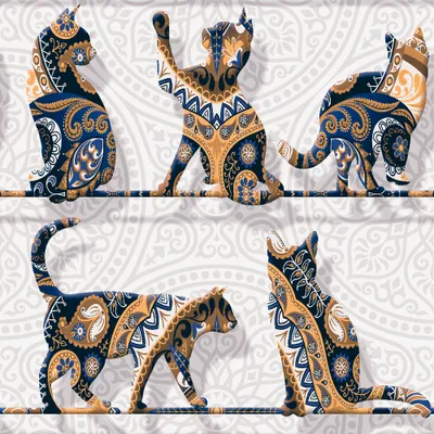 Produktbild von Vlies Tapete Rolle Top Deko Panel Fototapete Wand Bilder XXL Wandtapete Mustertapete 10m KATZEN ABSTRAKT ORIENT ORNAMENT g-A-0079-j-d