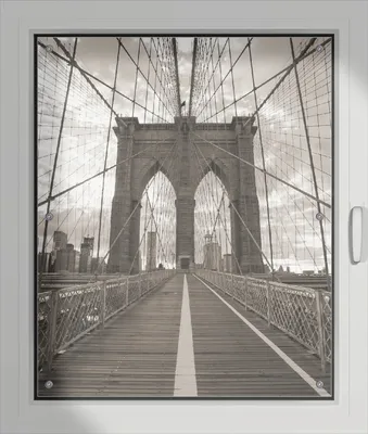 Produktbild von Wallario Lichtschutzbild, Dekorativer Sichtschutz Sonnenschutz 76 x 93 cm mit Motiv: Brooklyn Bridge in New York - Verdunklung ohne Bohren