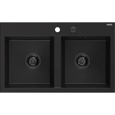 Zdjęcie produktu dla Mexen Hektor zlewozmywak granitowy 2-komorowy 800 x 480 mm, czarny, syfon czarny - 6521802000-77-B