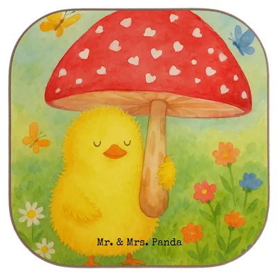 Produktbild von Mr. & Mrs. Panda Untersetzer für Gläser Küken Fliegenpilz Design - Weiß - Geschenk, Glas, Ostern, Tasse, Frohe, Tassen, Coaster, Glückspilz, Tischuntersetzer, Ostergrüße