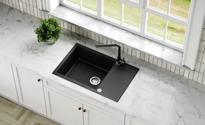 Produktbild von GURARI  SQT 105 -601 AWP+5553 E2, Einbau Granitspüle Schwarz+Edelstahl Armatur