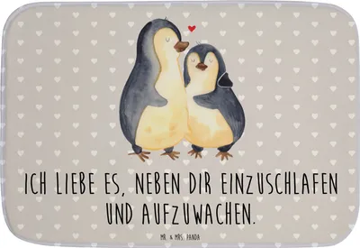 Produktbild von Mr. & Mrs. Panda Badteppich Pinguine Einschlafen - Grau Pastell - Geschenk, für Freundin, Badezimmer Matte, Badematte, Valentinstag, Badezimmerteppich, Jahrestag, Frauen