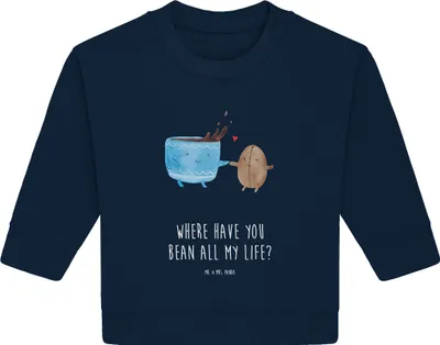 Produktbild von Mr. & Mrs. Panda Organic Baby Pullover Kaffee Bohne 6. - 12. Monat - French Navy - Geschenk, Genuss, Zufriedenheit, Kaffeebohne, Bullover, Lustige Sprüche, Glück