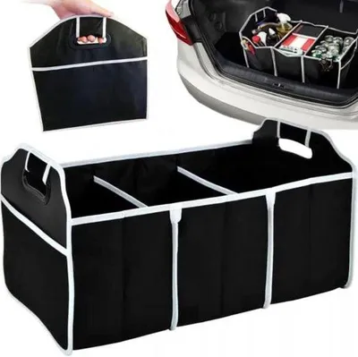 Immagine prodotto di Borsa organizer per il bagagliaio dell'auto, compatta, con tre scomparti, portatile, pieghevole, salvaspazio.