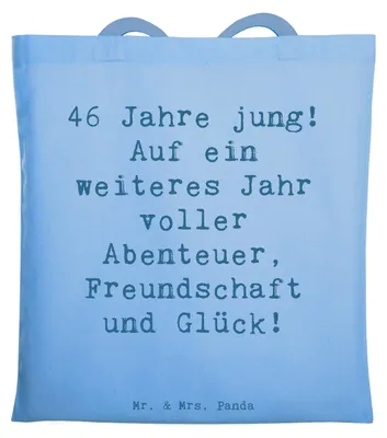 Produktbild von Mr. & Mrs. Panda Uni Tasche Spruch 46. Geburtstag - Sky Blue - Geschenk, Einkaufstasche, Junggeblieben, Schultasche, Laptoptasche, Geburtstagsgeschenk, Happy Birthday
