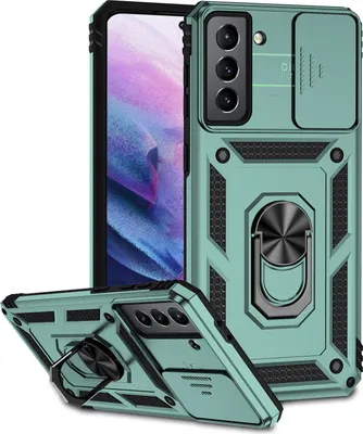 A product shot of a phone case with a phone inside, and another case shown from the back.