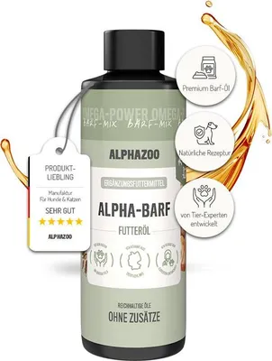 Produktbild von alphazoo Premium Barf-Öl für Katzen 100 ml – Natürliches Futteröl mit Lachsöl & Nachtkerzenöl, reich an Omega 3-6-9 Fettsäuren
