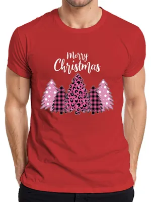 Obrázek produktu pro Merry Christmas Christmas Tree Chequered Pink - vánoční dárek Vánoční pánské tričko, červená, XL