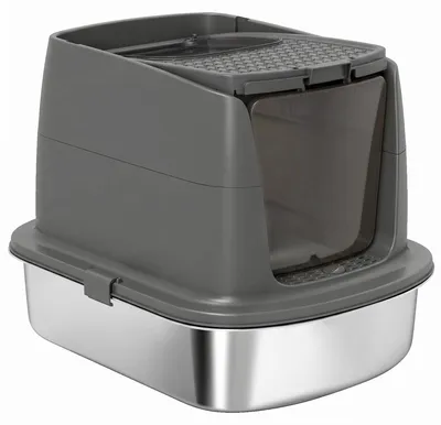 Produktbild von PawHut Edelstahl Katzentoilette, geschlossen, mit Metallschaufel