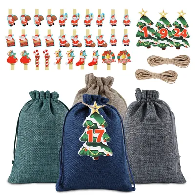 Adventskalender zum Befüllen, 24 Tüten + Karten + 30 Klammern, 13x18 cm