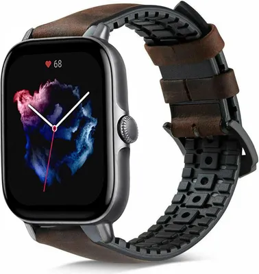 Produktbild von Strap-it Amazfit GTS 3 Silikon-/Lederarmband (Schwarz-Braun)