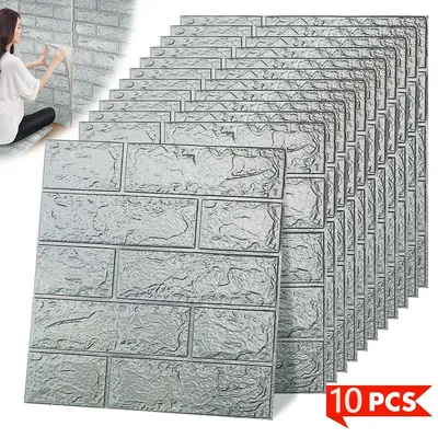 Produktbild von 3D Wandtattoos Selbstklebend, Ziegeloptik Wandsticker, 12 Stück, 35 x 38,5 cm, 5 mm Dick, Graue Wandaufkleber,Wanddeko für Wohnzimmer & Schlafzimmer