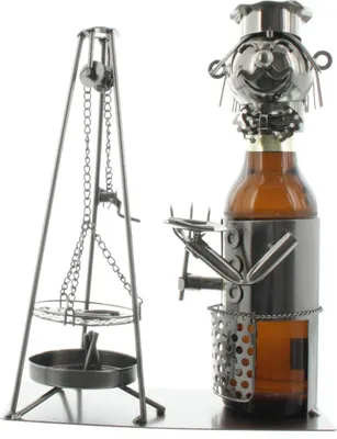 Produktbild von Extravaganter Bier Flaschenhalter Saarländisch Schwenker aus Metall in silber Höhe 25 cm