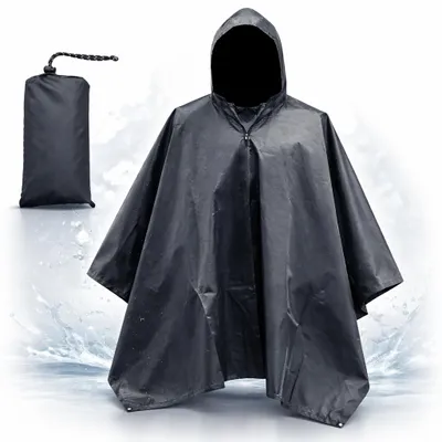 Produktbild von Wander-Regenponcho Schwarz - Fahrradponcho für Damen und Herren - Hochwertige Qualität - Regencape wiederverwendbar - Regenanzug - Regenmantel