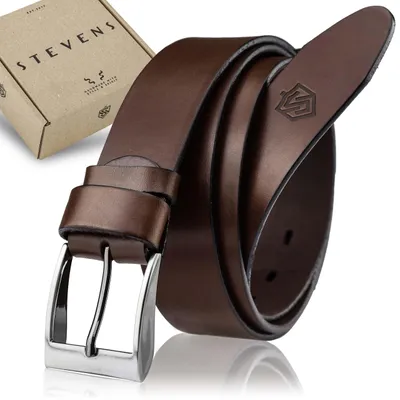 Zdjęcie produktu dla Skórzany Pasek Męski STEVENS Skóra Licowa Super Jakość Szeroki 4cm Brąz 125cm