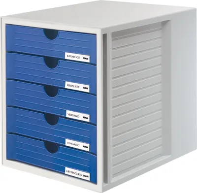 Immagine prodotto di HAN 1450-14 Cassettiera SYSTEMBOX - A4/C4, 5 cassetti chiusi, grigio chiaro-blu