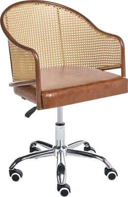 Produktbild von BELIANI Schreibtischstuhl Braun Kunstleder Polyrattan Wiener Geflecht Rückenlehne Höhenverstellbar Drehbar Armlehnen Retro Stil Bürostuhl Home Office