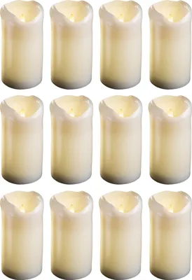 Produktbild von 12x LED Stumpenkerze mit Timer 6 Stunden - Echtwachs LED warmweiß 7,5cm Durchmesser 15cm Höhe - 2 AA Batterien nötig LED Echtwachskerze mit Flackereffekt flammenlose Stumpenkerze LED Kerze groß