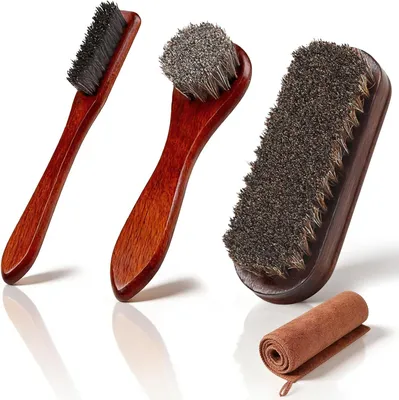 Produktbild von Schuhpflege-Set 4-teilig, Rosshaar, Buchenholzgriff, für Stiefel