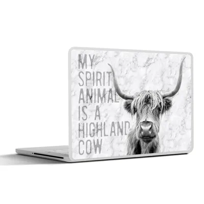 Produktbild von MuchoWow® Laptop Aufkleber Sticker Cover Marmor - Schottischer Highlander - Zitat 36.5x27.5 cm - Laptop-Sticker